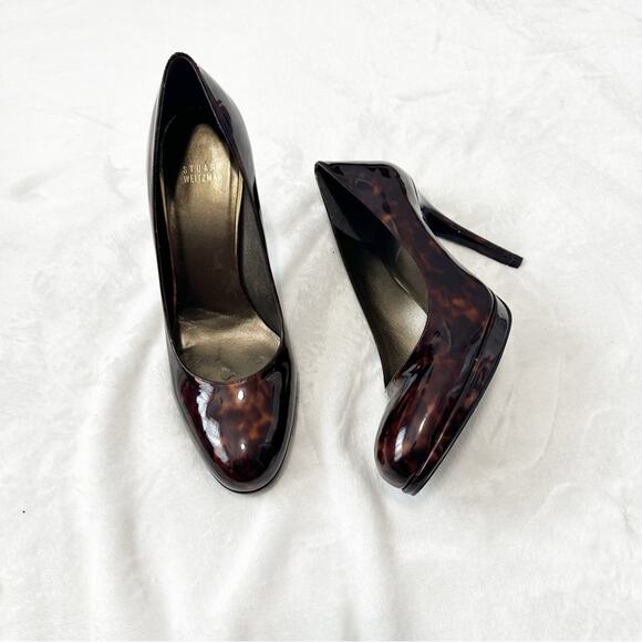 Stuart Weitzman brown Tortoise shell Heels leather pumps size 9.5 round toe - Picture 2 of 10